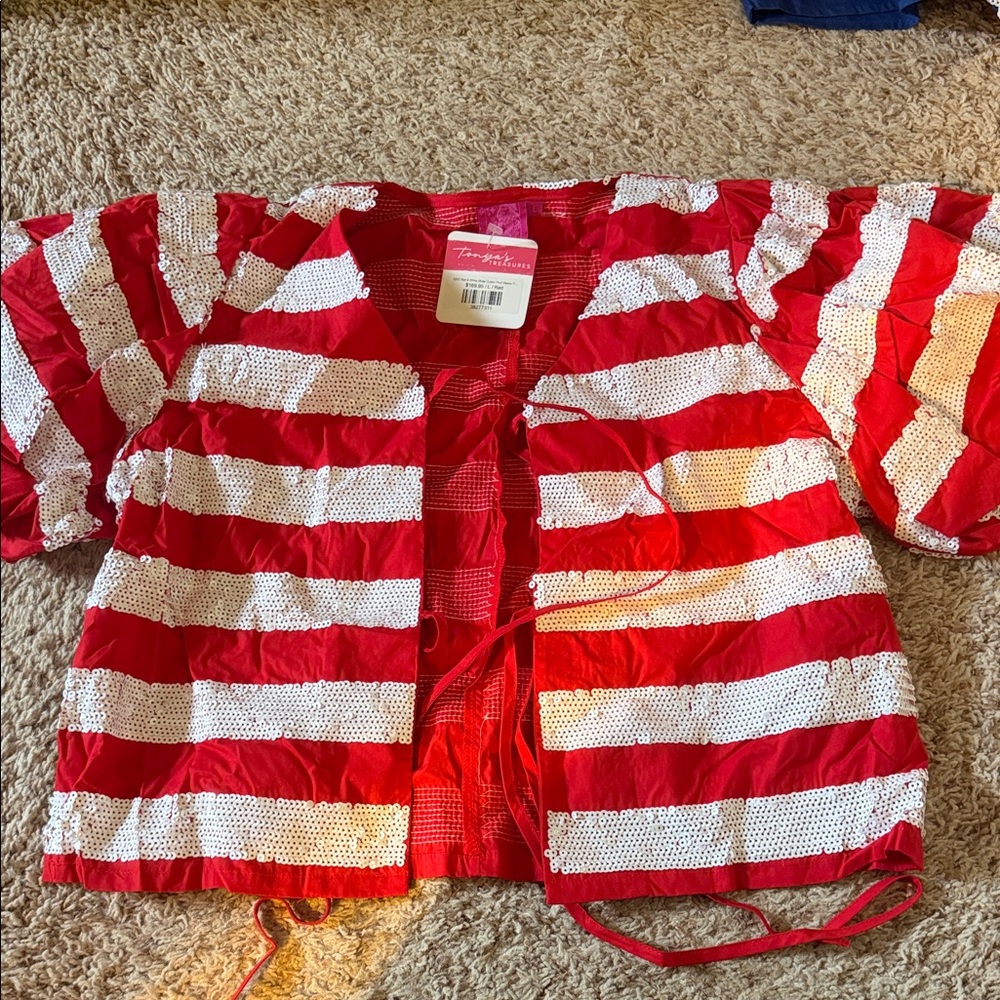 NWT QUEEN OF SPARKLES Red stripe top and blue star shorts LG in both - Picture 5 of 6